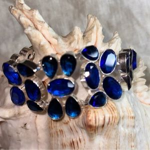 Sophisticated London Blue Topaz multi-gem cluster statement cuff Bracelet